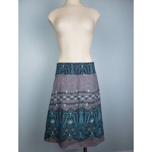 VTG Y2K Free People Women's M Paisley Skirt Boho Blue Gray Low Rise‎ Custo Style